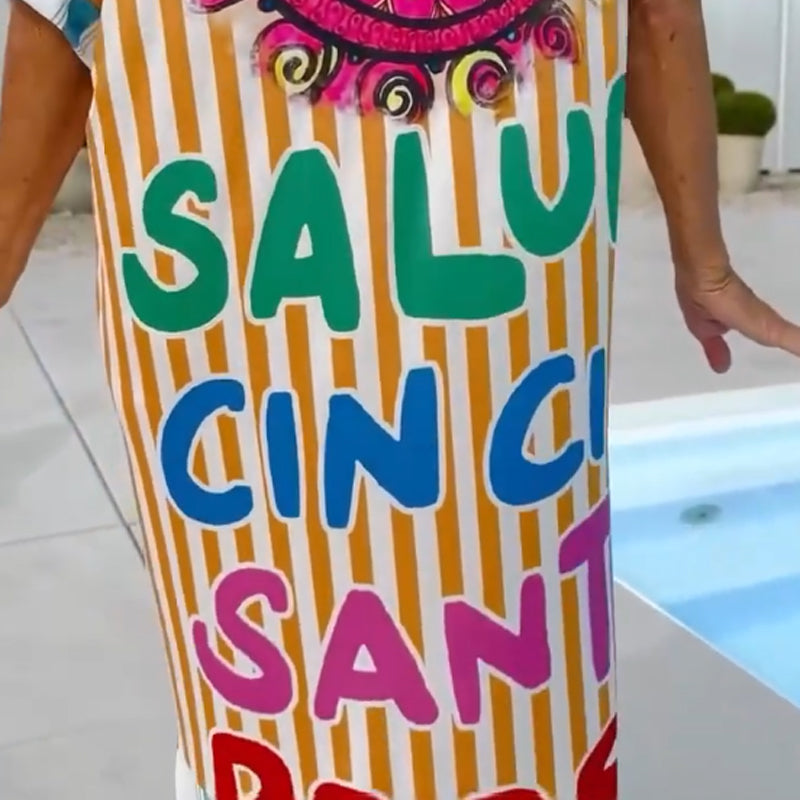 ⏳Time-limited Special⏰Women’s Fashion Print Short Sleeve V-Neck Dress